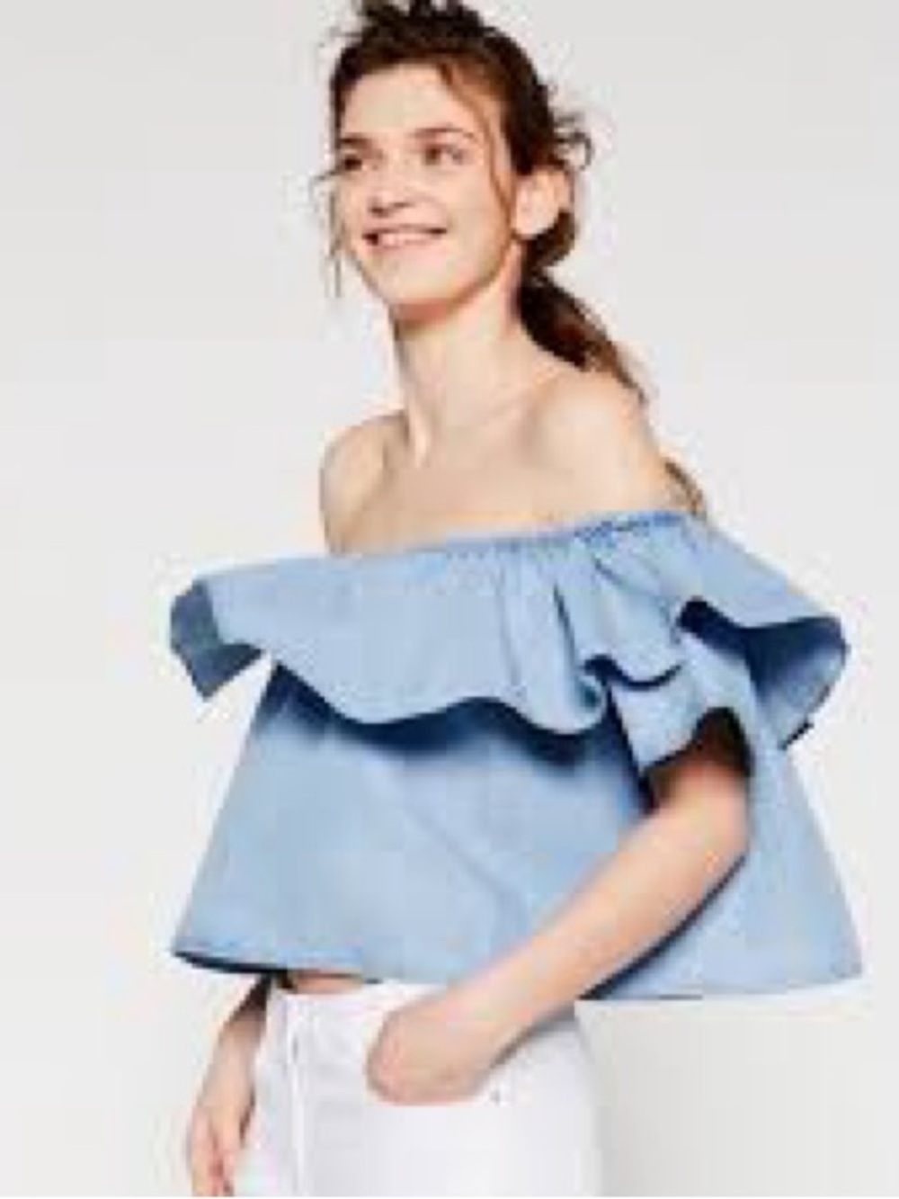 Zara Light Blue Off-Shoulder Ruffle Top